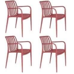 Housecraft Amae Tuinstoel Armleuning Kunststof Rood - Set van 4