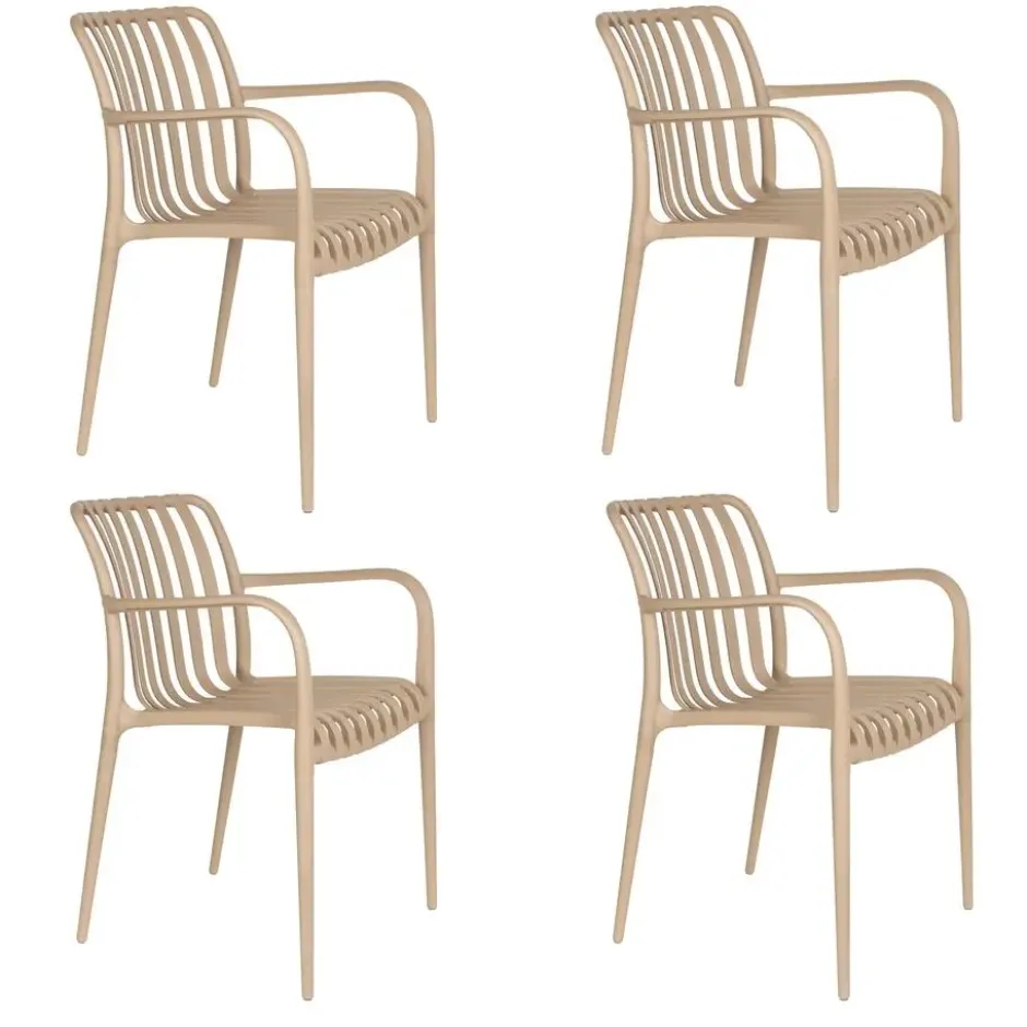 Housecraft Amae Tuinstoel Armleuning Kunststof Beige - Set van 4