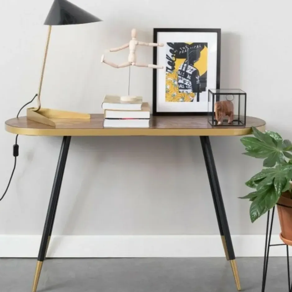 Housecraft Denise Consoletafel/ Wandtafel 121x41 cm Hout Bruin/ Goud
