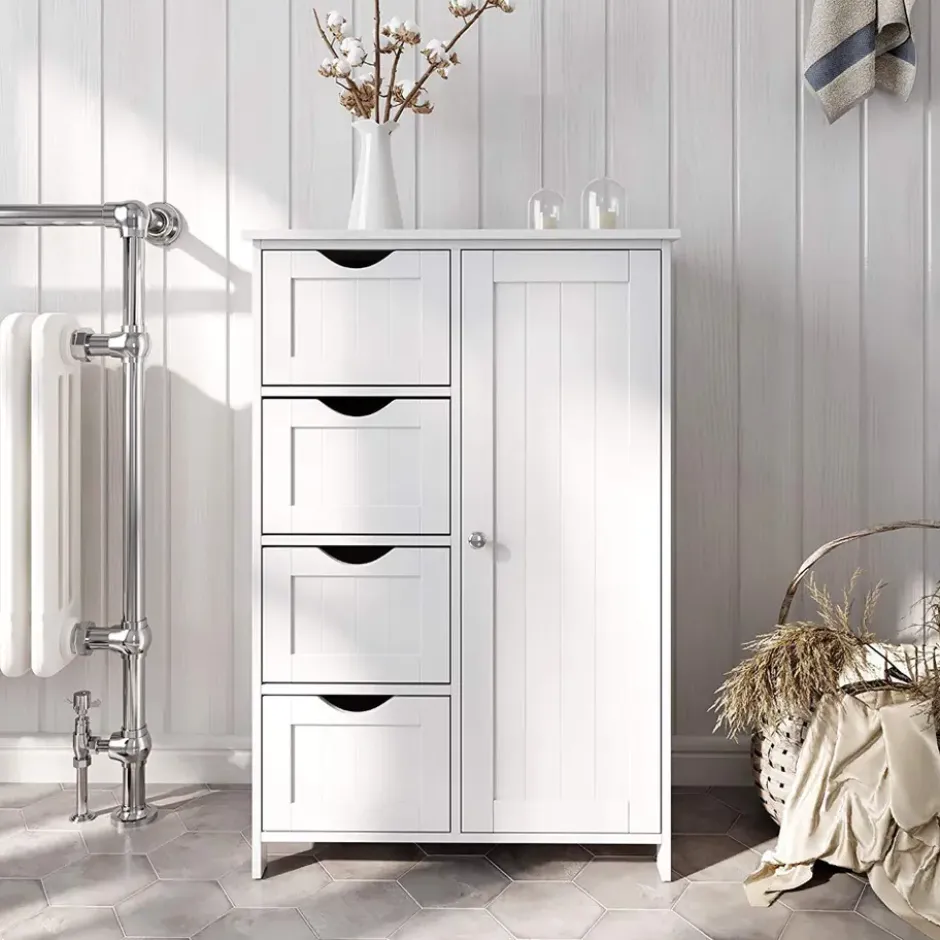 Houten Badkamer Buffet met 4 laden - Vrijstaand - Wit