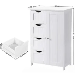Houten Badkamer Buffet met 4 laden - Vrijstaand - Wit