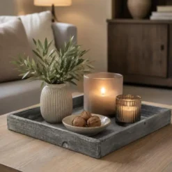 Houten dienblad /plateau - grijs - 30 cm - Woondecoratie