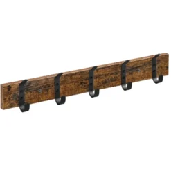 Houten Wandkapstok met 10 Haken - Compacte Muur Kapstok - Vintage Bruin / Zwart