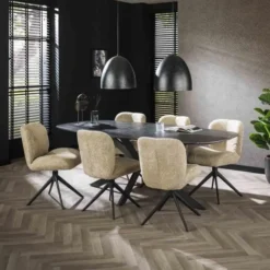 Hoyz Collection - Eetkamertafel 215 Deens Ovaal - 3D Melamine Slate Stone