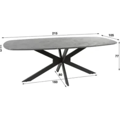 Hoyz Collection - Eetkamertafel 215 Deens Ovaal - 3D Melamine Slate Stone