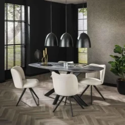 Hoyz Collection - Eetkamertafel 180 Deens Ovaal - 3D Melamine Slate Stone