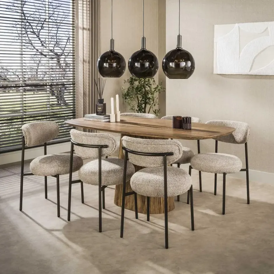Hoyz Collection - Eettafel Wave Centro Deens Ovaal 180cm - Massief Mango Zand