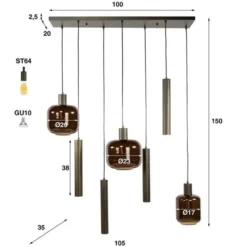 Hoyz Collection - Hanglamp Bronza Mix 4+3-lichts - Sienna Brown