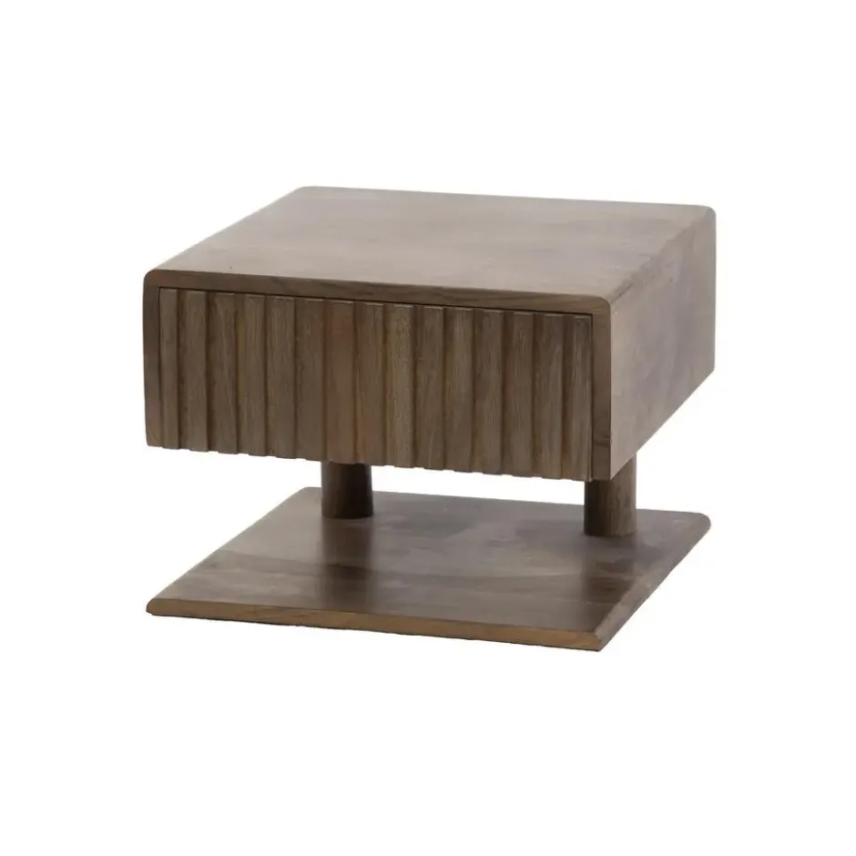 Hoyz Collection - Nachtkastje Carve Shelve Zwevend 1 Lade - Massief Acacia Bruin