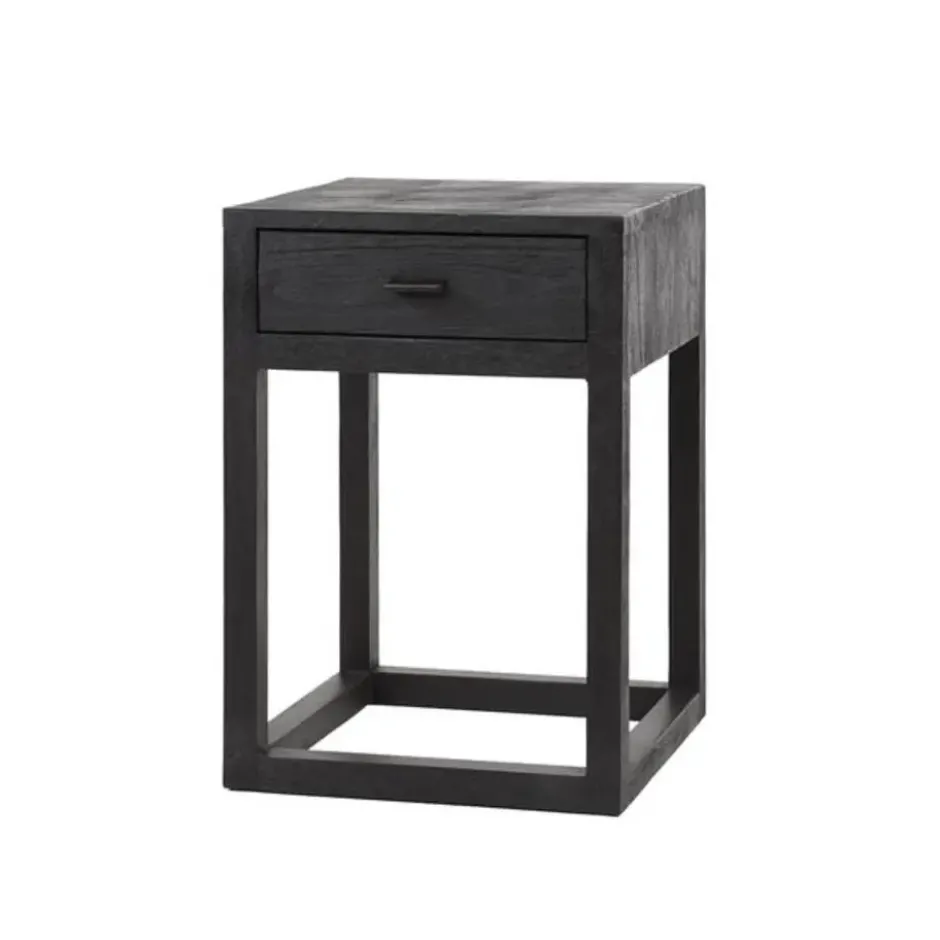 Hoyz Collection - Nachtkastje 1L Black Square - Massief Acacia Zwart