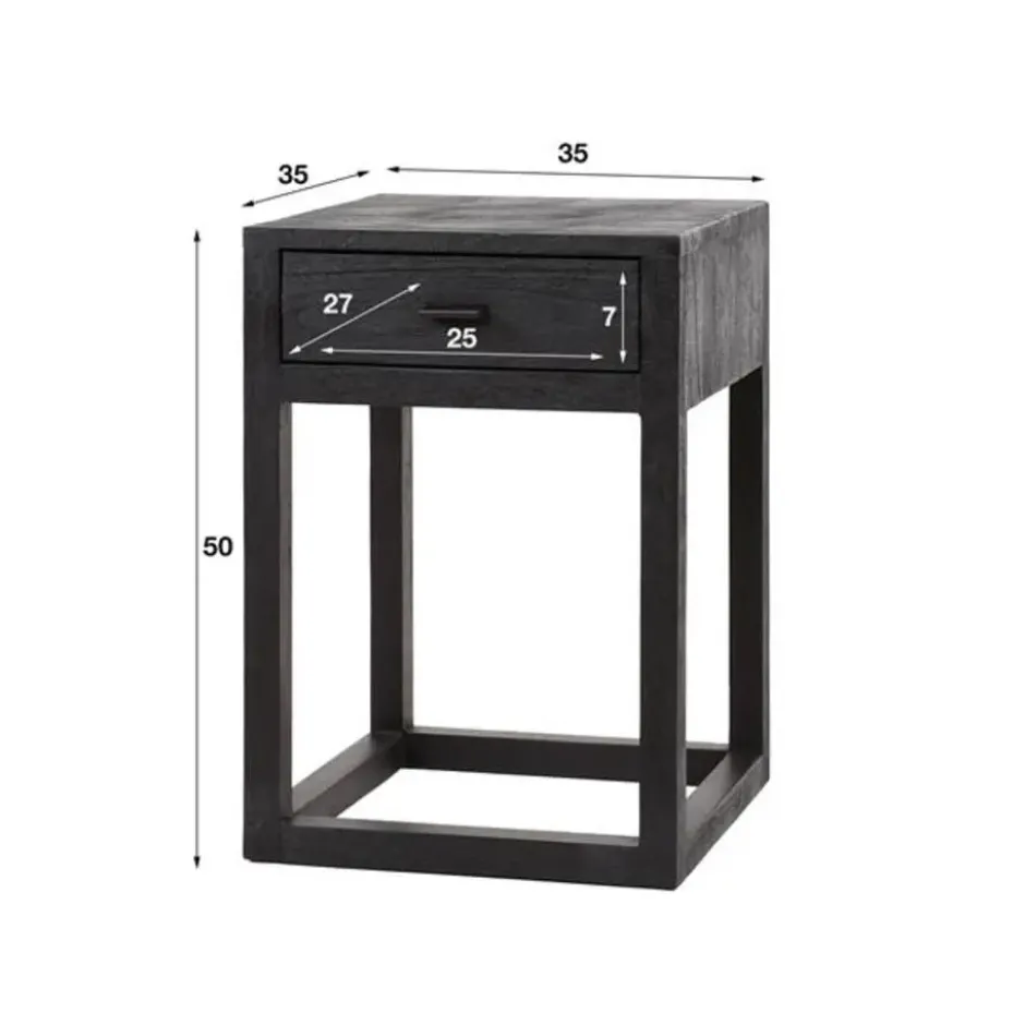 Hoyz Collection - Nachtkastje 1L Black Square - Massief Acacia Zwart