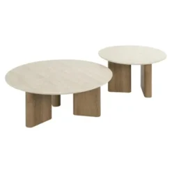 Hoyz Collection - Salontafel Rechthoekige Poot - Keramisch Travertin - Set van 2