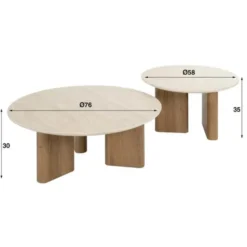 Hoyz Collection - Salontafel Rechthoekige Poot - Keramisch Travertin - Set van 2