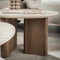 Hoyz Collection - Salontafel Rechthoekige Poot - Keramisch Travertin - Set van 2