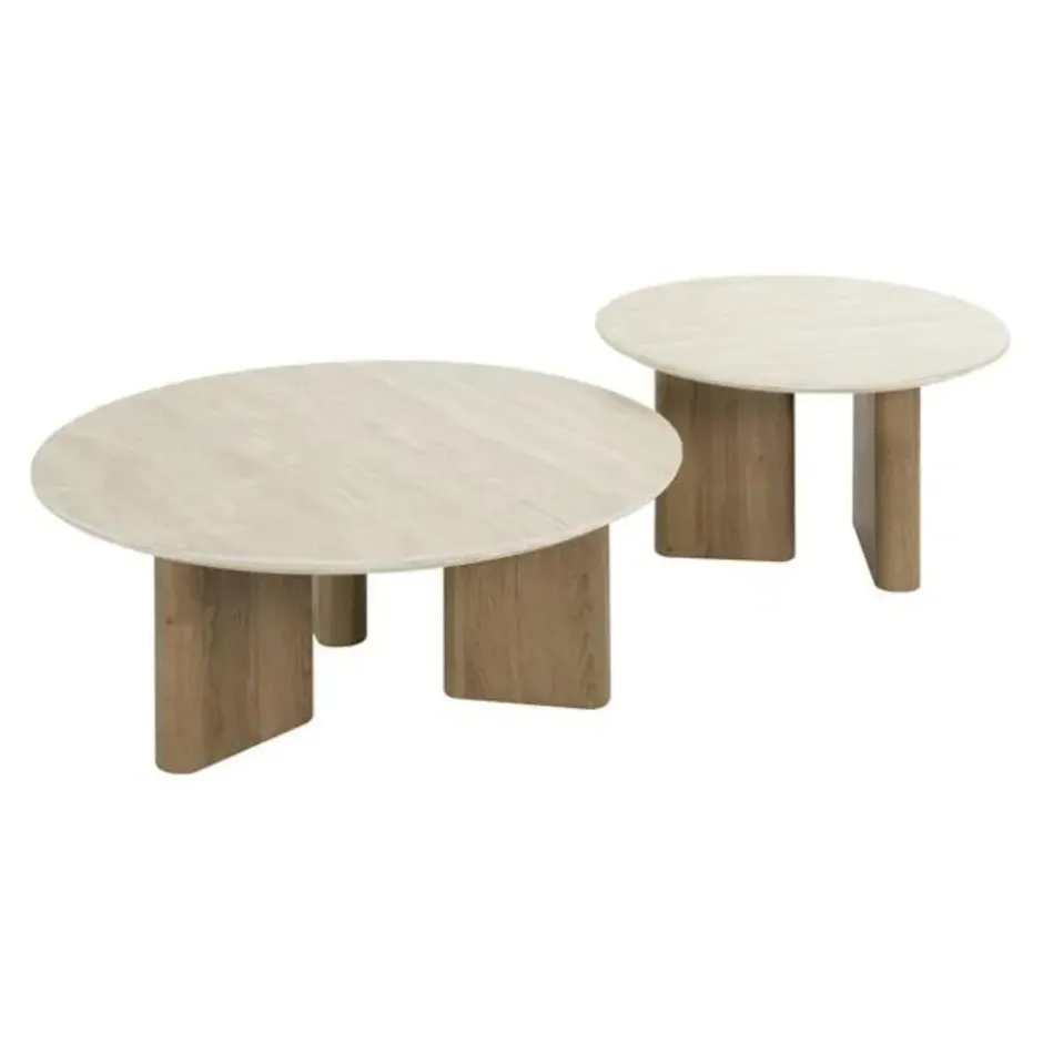 Hoyz Collection - Salontafel Rechthoekige Poot - Keramisch Travertin - Set van 2