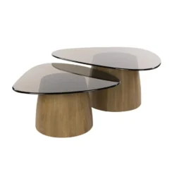 Hoyz Collection - Salontafel Tinto Driehoekig Set Van 2 - Brons Glas