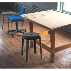 H&S Collection Bijzet krukje - zwart - kunststof - H45 cm