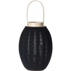 H&S Collection Lantaarn - hout met stof - zwart - 34 cm