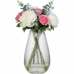 H&S Collection Vaas - glas - relief - 30 cm - transparant