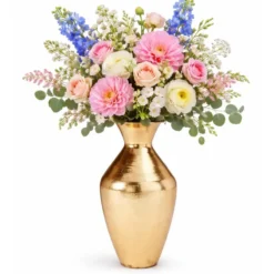 H&S Collection Vaas - goud - H37 x D25 cm - metaal - bloemenvaas