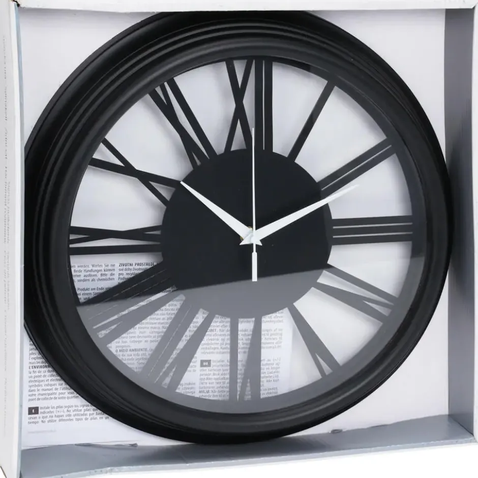 H&S collection Wandklok Memphis - D37 cm - kunststof - zwart