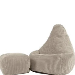 icon - Dalton Kinderzitzak Stoel met Poef - Ribfluweel - Beige