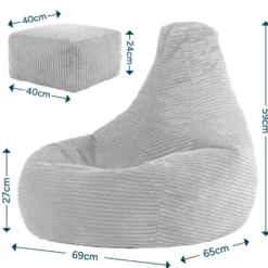 icon - Dalton Kinderzitzak Stoel met Poef - Ribfluweel - Beige