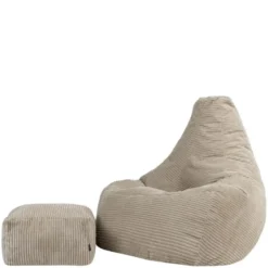 icon - Dalton XL Zitzak Fauteuil met Poef - Gaming - Ribfluweel - Beige