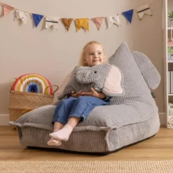 icon - Kinderzitzak Stoel Olifant - Ribfluweel - Grijs