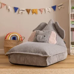 icon - Kinderzitzak Stoel Olifant - Ribfluweel - Grijs