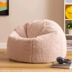 icon - Kingston Kinderzitzak Stoel - Fluffy Pluche Teddy - Oud roze