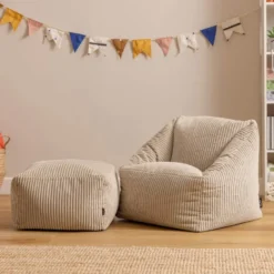 icon - Natalia Kinderzitzak Stoel met Poef - Ribfluweel - Beige