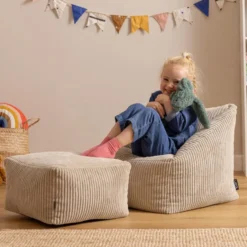 icon - Natalia Kinderzitzak Stoel met Poef - Ribfluweel - Beige