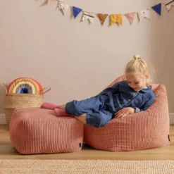 icon - Natalia Kinderzitzak Stoel met Poef - Ribfluweel - Oud roze