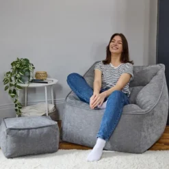 icon Zitzak en Poef Natalia - Chenille Zitzak Fauteuil - Grijs