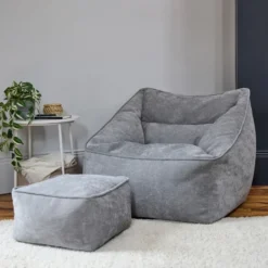 icon Zitzak en Poef Natalia - Chenille Zitzak Fauteuil - Grijs
