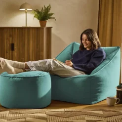 icon Zitzak en XL Poef Natalia - Fluwelen Zitzak - Blauwgroen