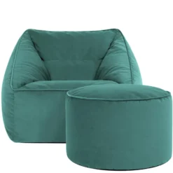 icon Zitzak en XL Poef Natalia - Fluwelen Zitzak - Blauwgroen