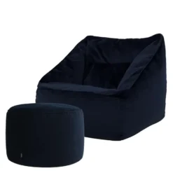 icon Zitzak en XL Poef Natalia - Fluwelen Zitzak - Marineblauw