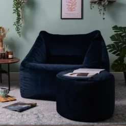 icon Zitzak en XL Poef Natalia - Fluwelen Zitzak - Marineblauw