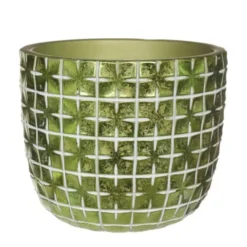 Ideas4seasons Bloempot - ruit motief - metallic groen - 10x8 cm