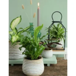 Ideas4seasons Plantenpot ribbel - creme wit - D16 x H13 cm