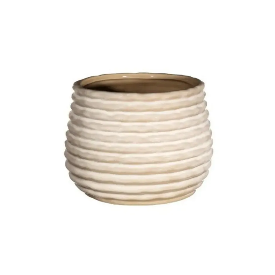 Ideas4seasons Plantenpot ribbel - creme wit - D14 x H10 cm