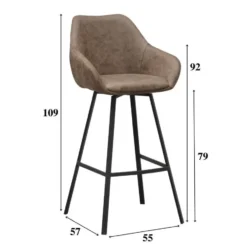 Industriële barkruk Elise groen ecoleder draaibaar Zithoogte 79 cm Leder