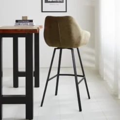 Industriële barkruk Elise groen ecoleder draaibaar Zithoogte 79 cm Leder