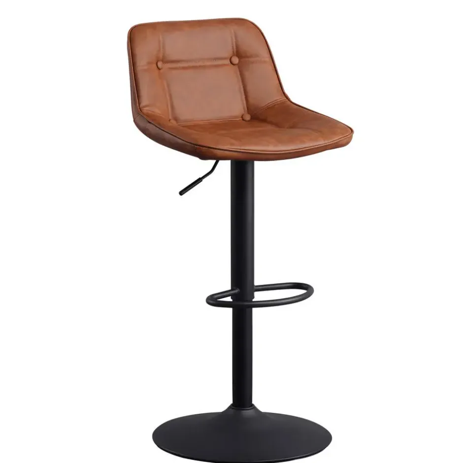 Industriële Barkruk Jason Cognac - Zithoogte 59 cm - Kunstleder - Bruin