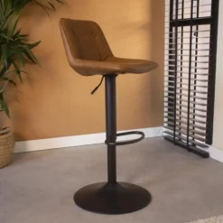 Industriële Barkruk Jason Cognac - Zithoogte 59 cm - Kunstleder - Bruin