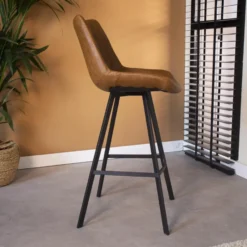Industriële barkruk Juno Cognac - Zithoogte 70 cm - Kunstleder - Bruin