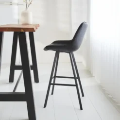 Industriële barkruk Juno Zwart - Zithoogte 70 cm - Kunstleder - Zwart