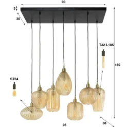 Industriële hanglamp Olaf amber 7-lichts glas - 38x95x150 cm - Amber color glas